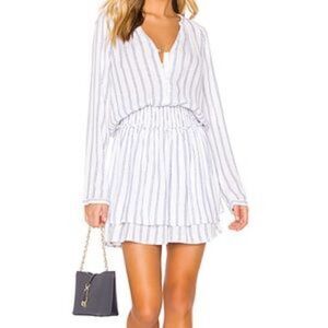 Revolve Rails Jamine Linen Blend Mini Long Sleeve Dress Figi Stripe Size S